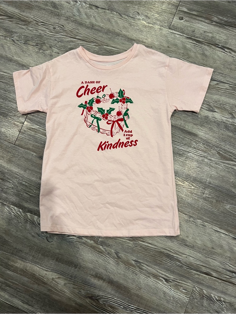 wonder nation Pink Graphic Tee with Holiday Wreath Print